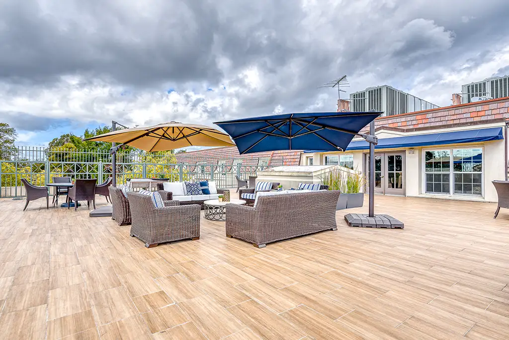 Outdoor Deck with Seating and Sun Shades Outdoor Deck with Seating and Sun Shades