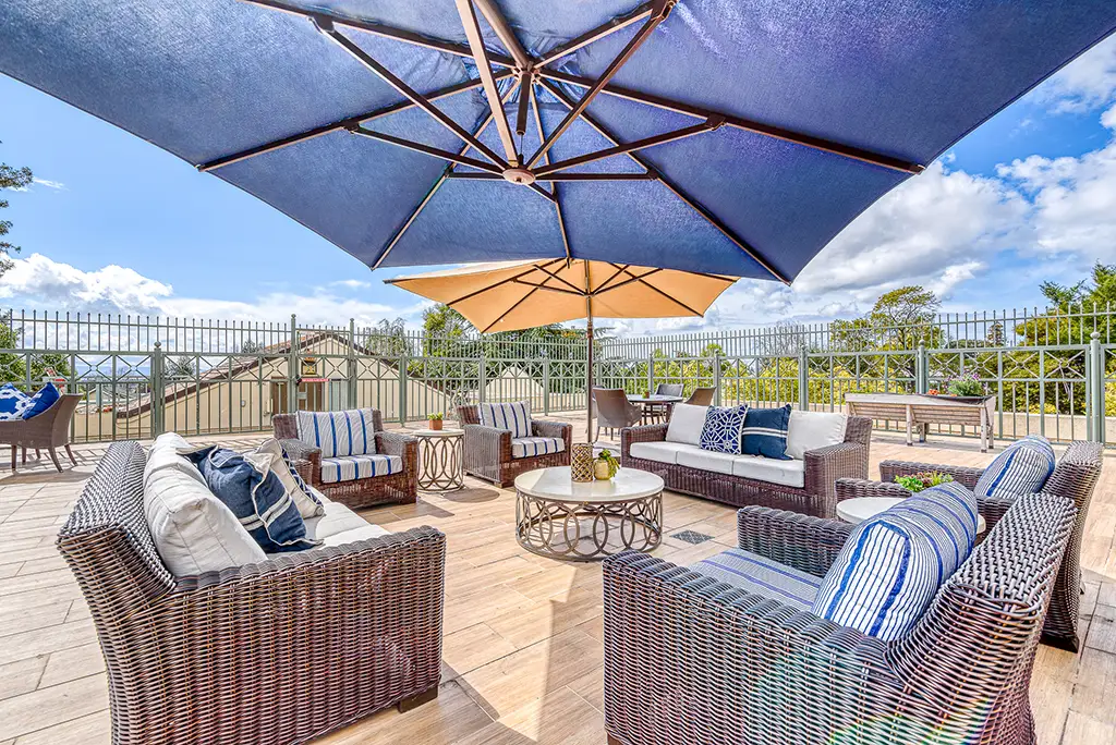 Outdoor Deck with Seating and Sun Shades Outdoor Deck with Seating and Sun Shades